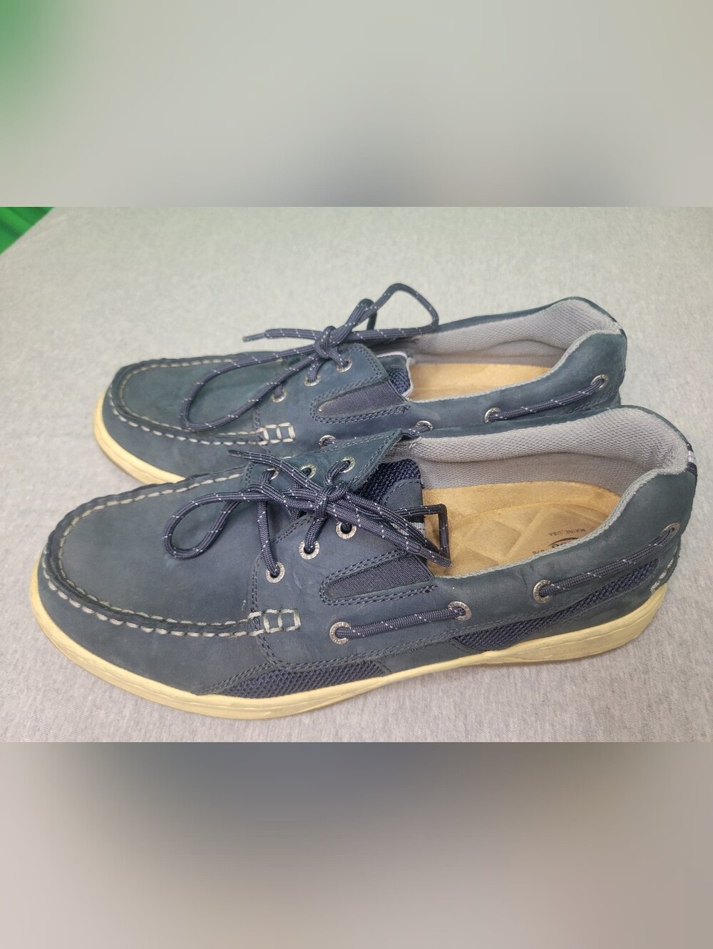 Bass Men's Navy and Leather Cream Boat Shoes Sz 12M Fishing